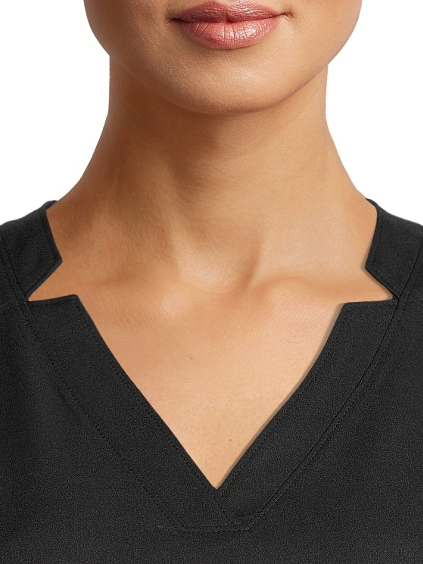 ClimateRight by Cuddl Duds Women’s and Women's Plus Woven Twill V-Neck Scrub Top with Silver Ion Anti-Bacterial Technology Black