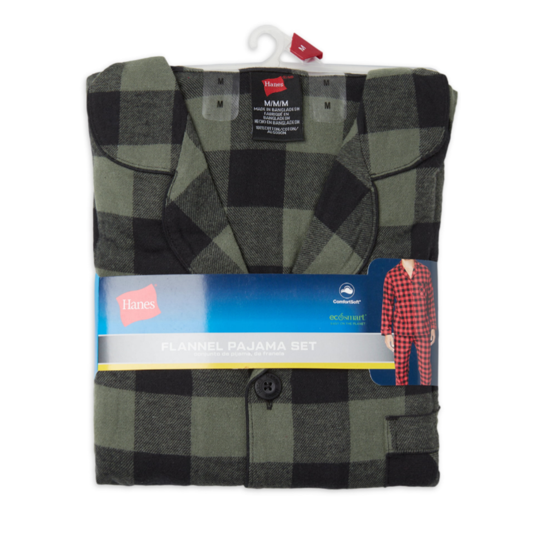 HANES MEN'S AND BIG MEN'S COTTON FLANNEL PAJAMAS SET TWO PIECE WITH BIG AND TALL SIZING GREEN