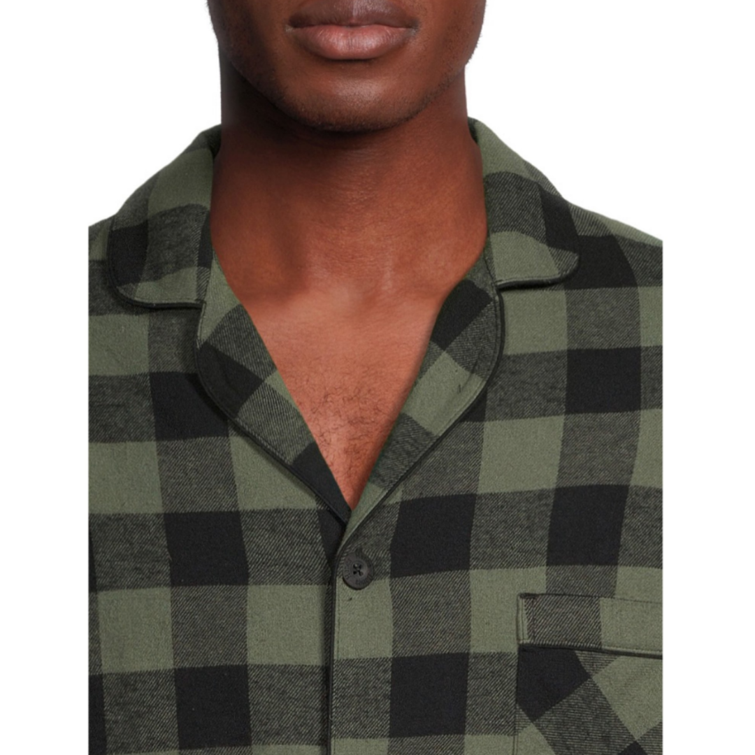 HANES MEN'S AND BIG MEN'S COTTON FLANNEL PAJAMAS SET TWO PIECE WITH BIG AND TALL SIZING GREEN