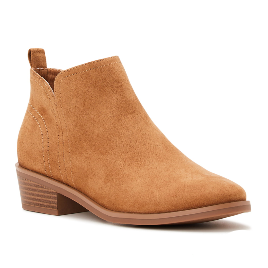 Time and Tru Women's Faux Suede Ankle Boots Cognac