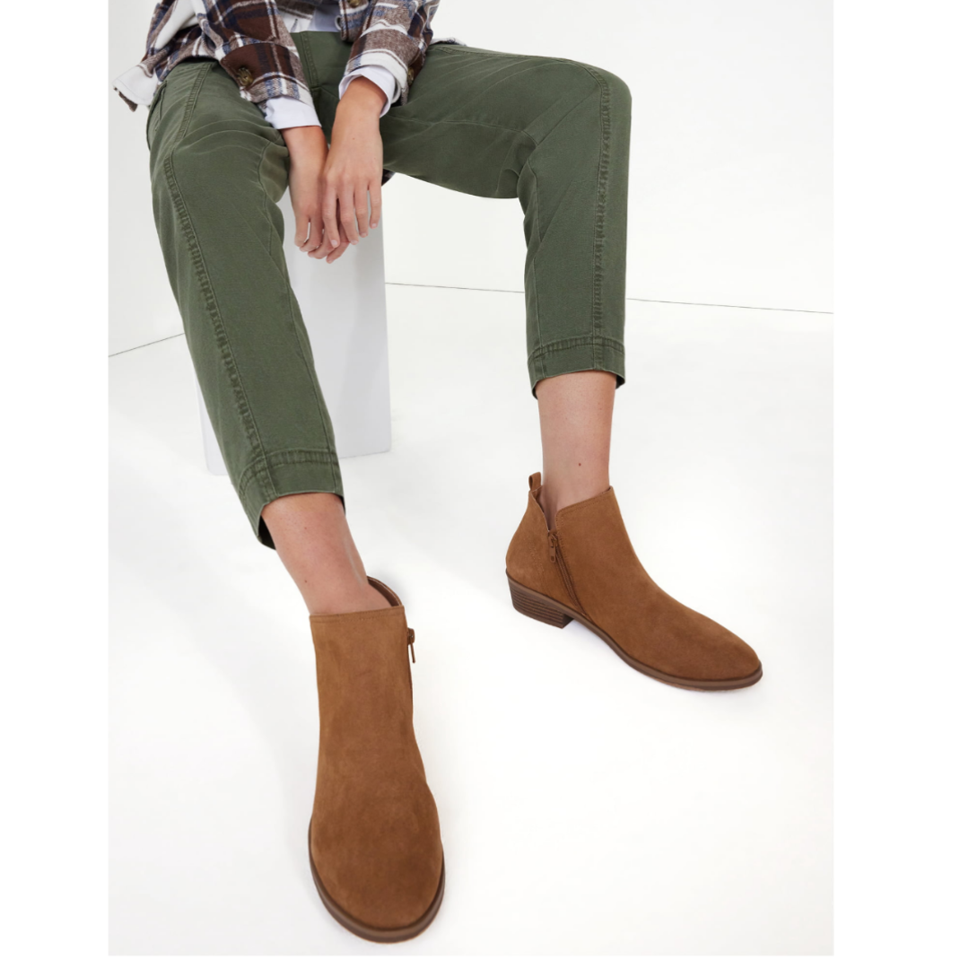 Time and Tru Women's Faux Suede Ankle Boots Cognac
