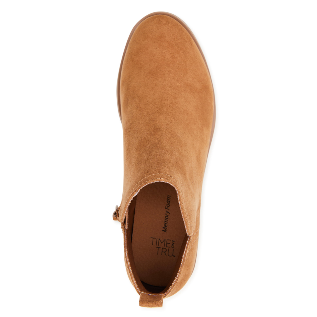 Time and Tru Women's Faux Suede Ankle Boots Cognac
