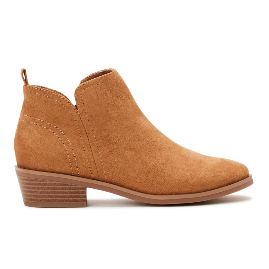 Time and Tru Women's Faux Suede Ankle Boots Cognac