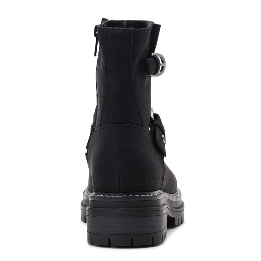 Time and Tru Women's Lug Sole Buckle Moto Boots Black