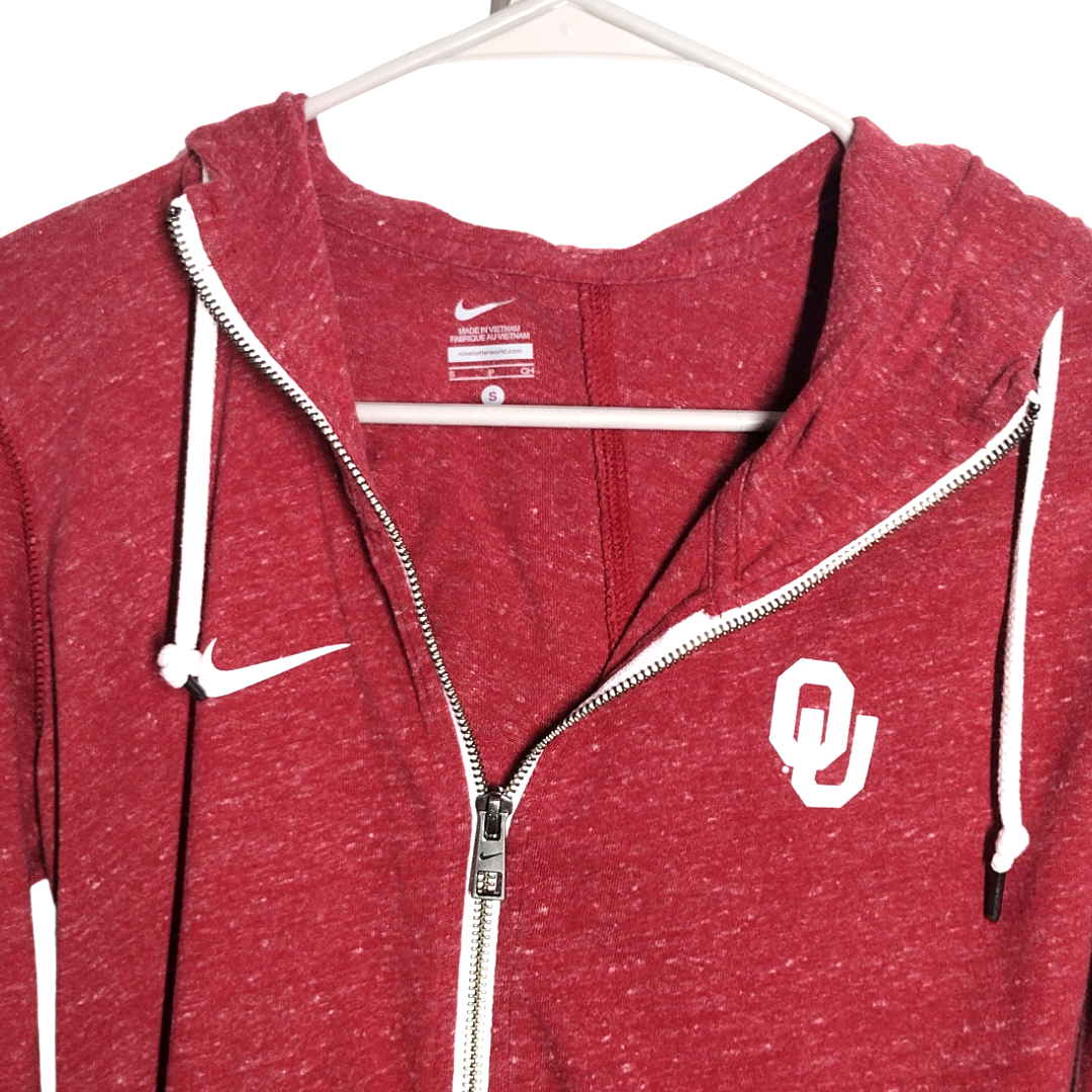 NIKE OKLAHOMA SOONERS OU FULL ZIP WOMEN HEATHERED RED HOODIE SMALL Pre-owned