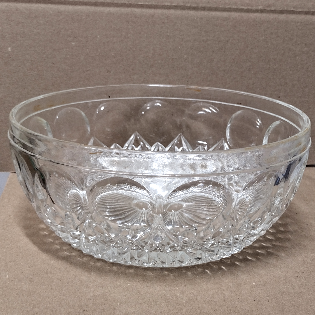 Antique American Brilliant Period Glass Bowl w/ Silver Rim