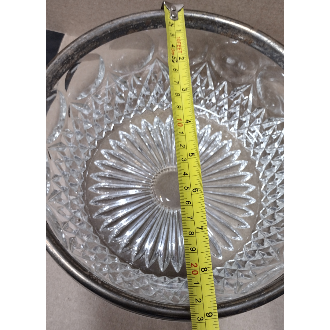 Antique American Brilliant Period Glass Bowl w/ Silver Rim