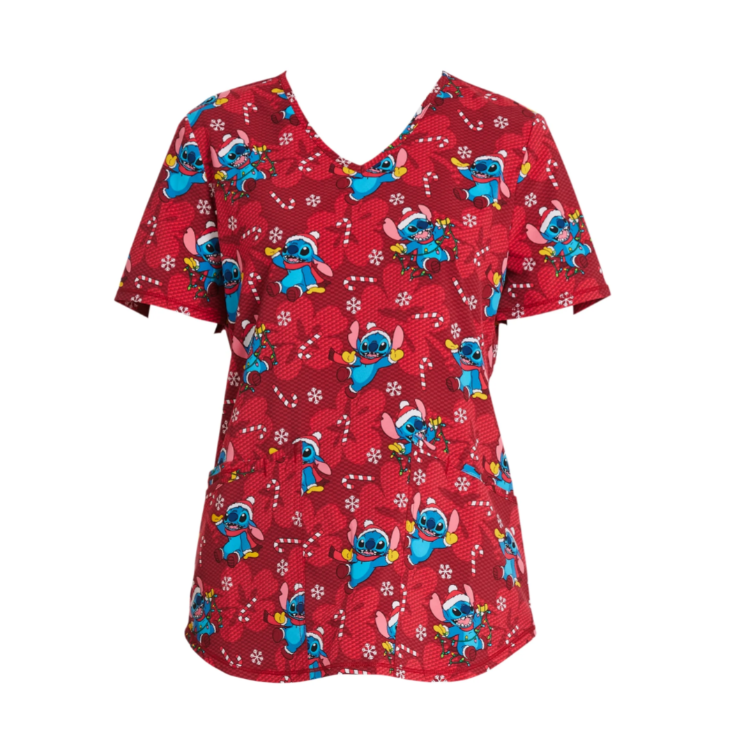 Scrubstar Women's Candy Cane Stitch Scrub Top Dark Cherry