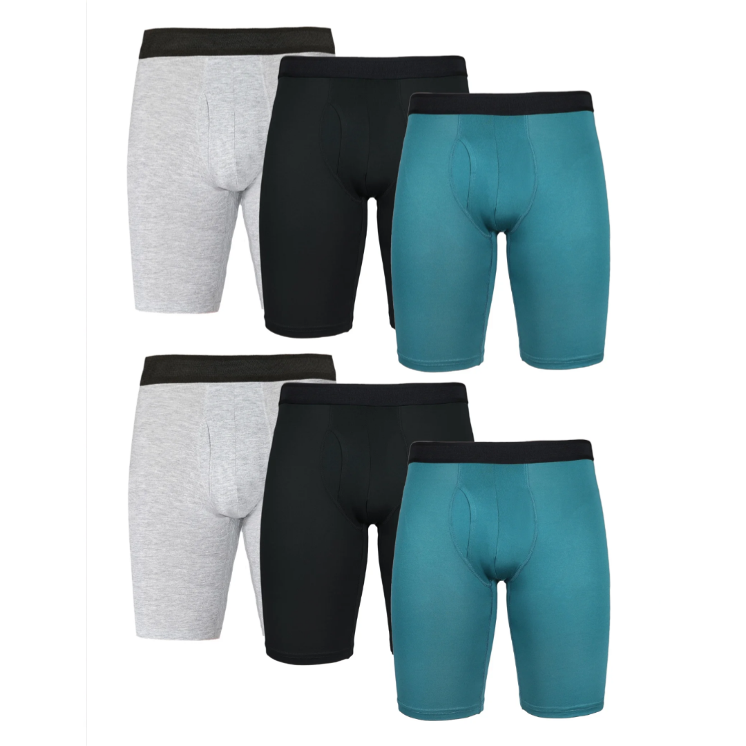 Athletic Works Men's Underwear Quick Dry Stretch Boxer Briefs for Men, Teal Assorted, 6 Pack