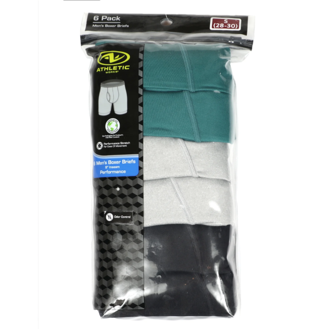 Athletic Works Men's Underwear Quick Dry Stretch Boxer Briefs for Men, Teal Assorted, 6 Pack