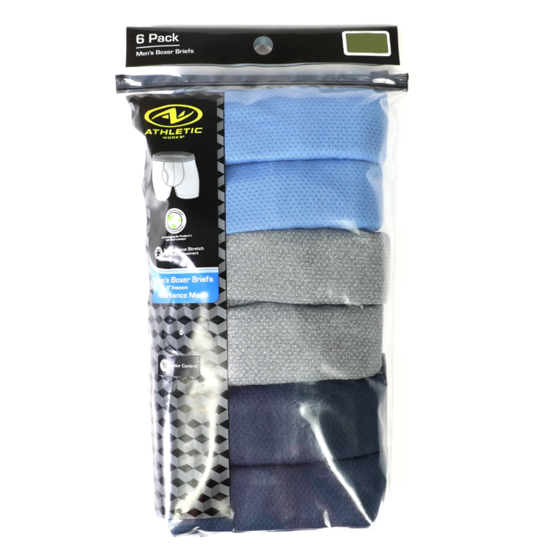 Athletic Works Men's Breathable Mesh Performance Boxer Briefs, 6 Pack