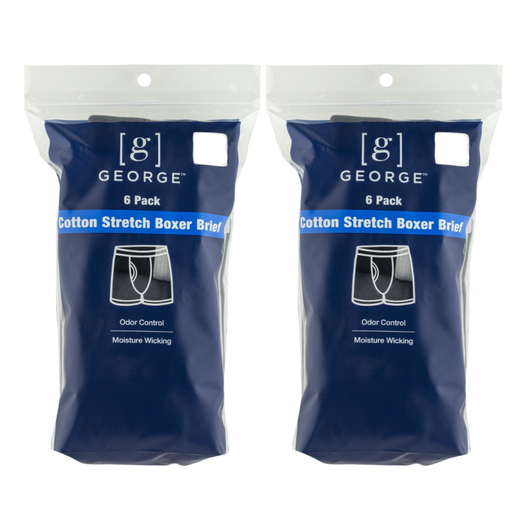 George Men's Cotton Stretch Regular Leg Boxer Briefs, 12-Pack