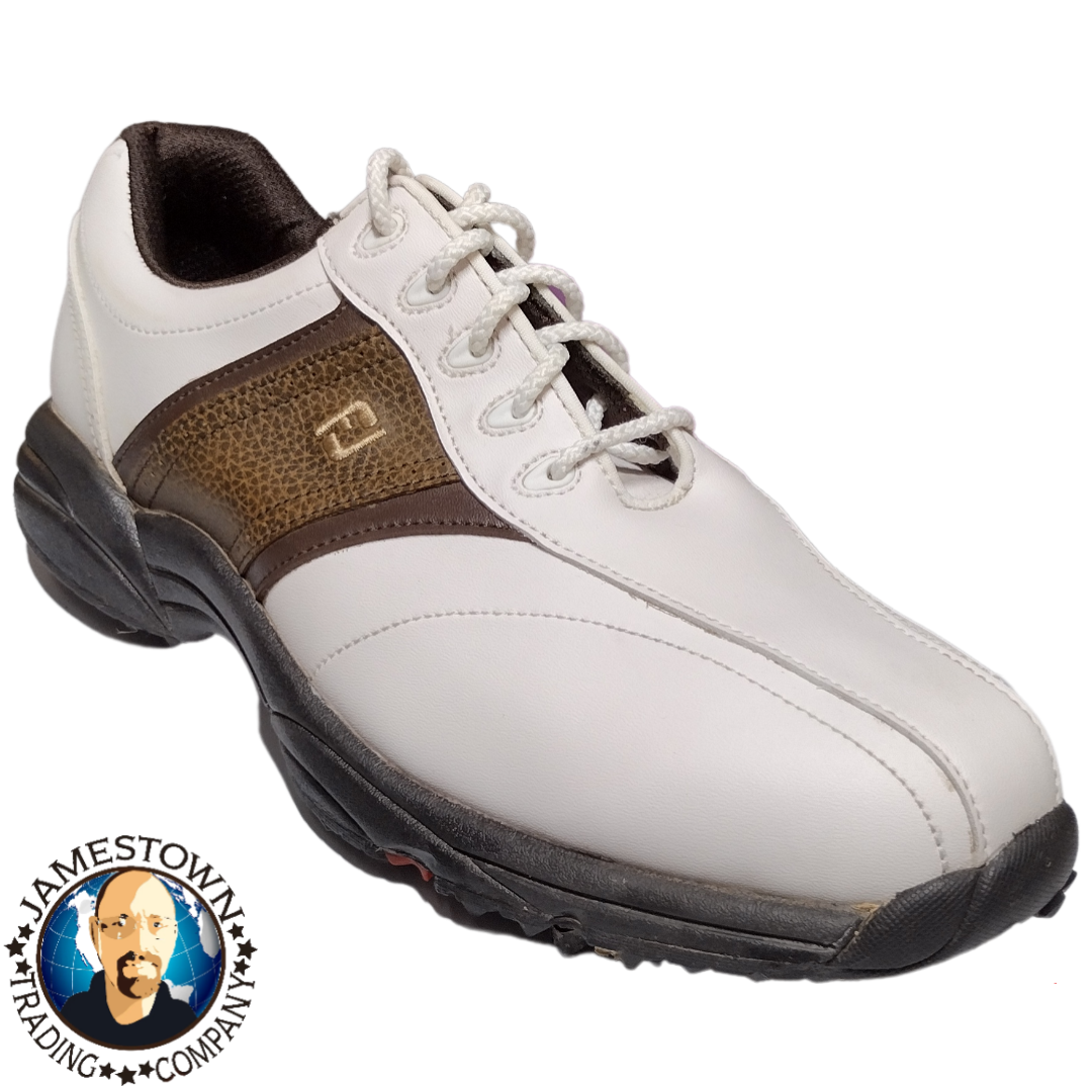 Footjoy Greenjoys Mens Shoes Flex Zone Size 9 M White Brown Pre-owned