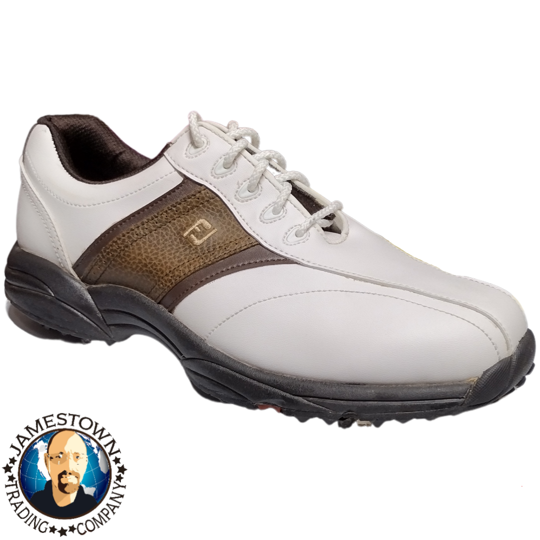 Footjoy Greenjoys Mens Shoes Flex Zone Size 9 M White Brown Pre-owned