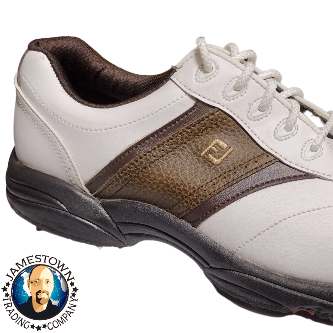 Footjoy Greenjoys Mens Shoes Flex Zone Size 9 M White Brown Pre-owned