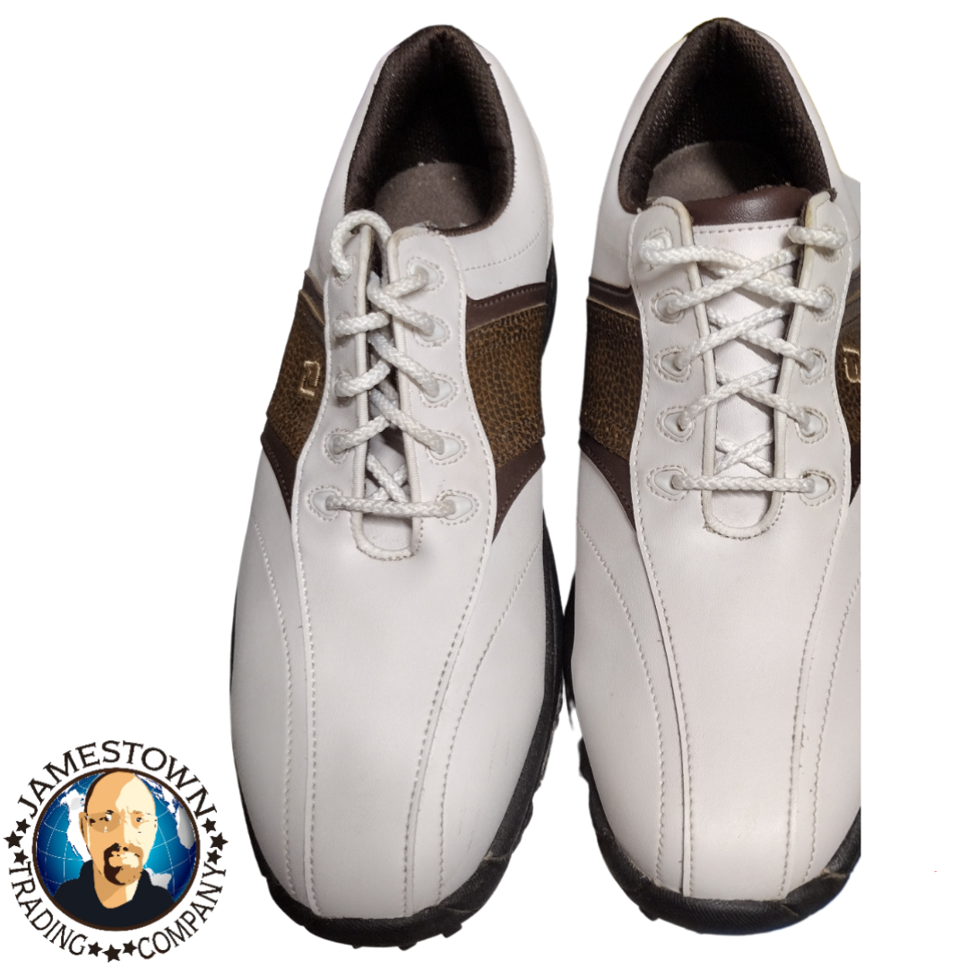 Footjoy Greenjoys Mens Shoes Flex Zone Size 9 M White Brown Pre-owned