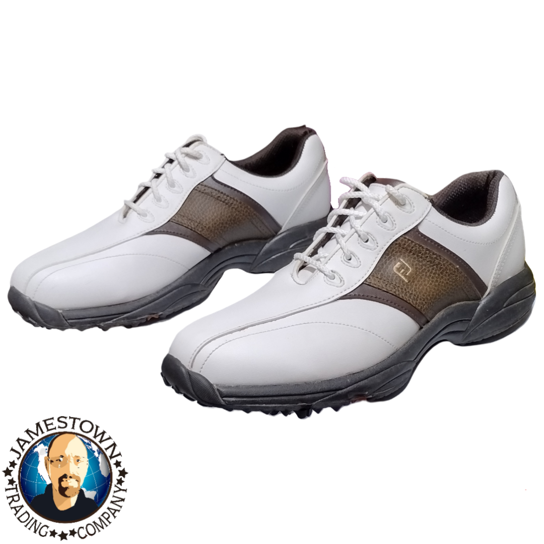 Footjoy Greenjoys Mens Shoes Flex Zone Size 9 M White Brown Pre-owned