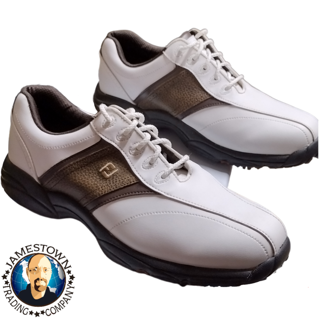 Footjoy Greenjoys Mens Shoes Flex Zone Size 9 M White Brown Pre-owned