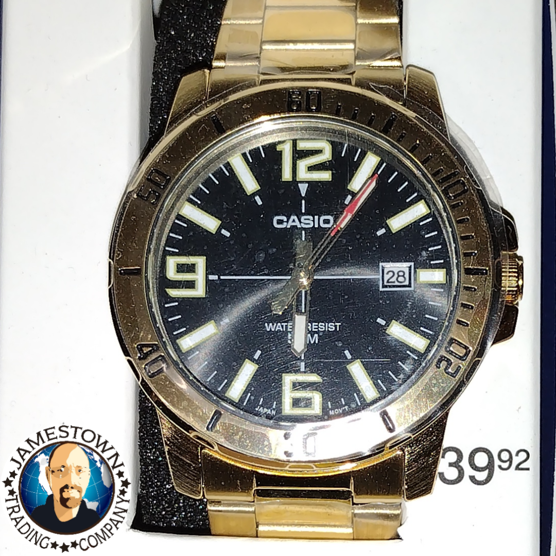 Casio Gold Ion Plated Band, Date Display, 50 Meter Water Resistant, Brand New