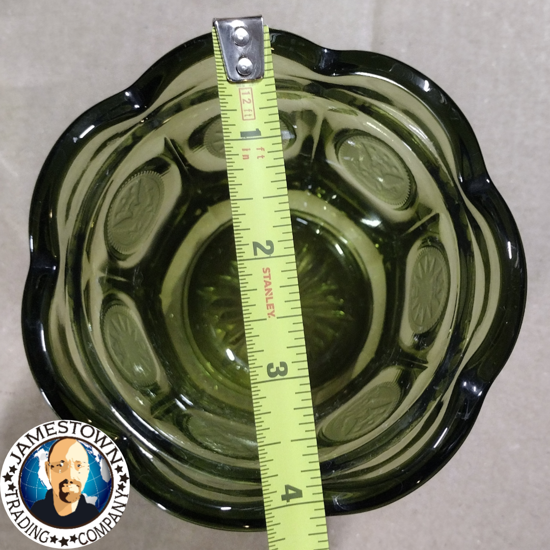 Fostoria Coin Glass Olive Green Candy Dish and Sugar Bowl with lid EUC