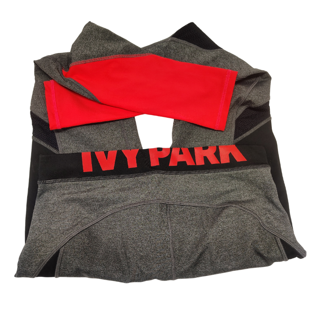 Adidas ? x Ivy Park Medium Leggings Gray Salmon Black Mesh On Side