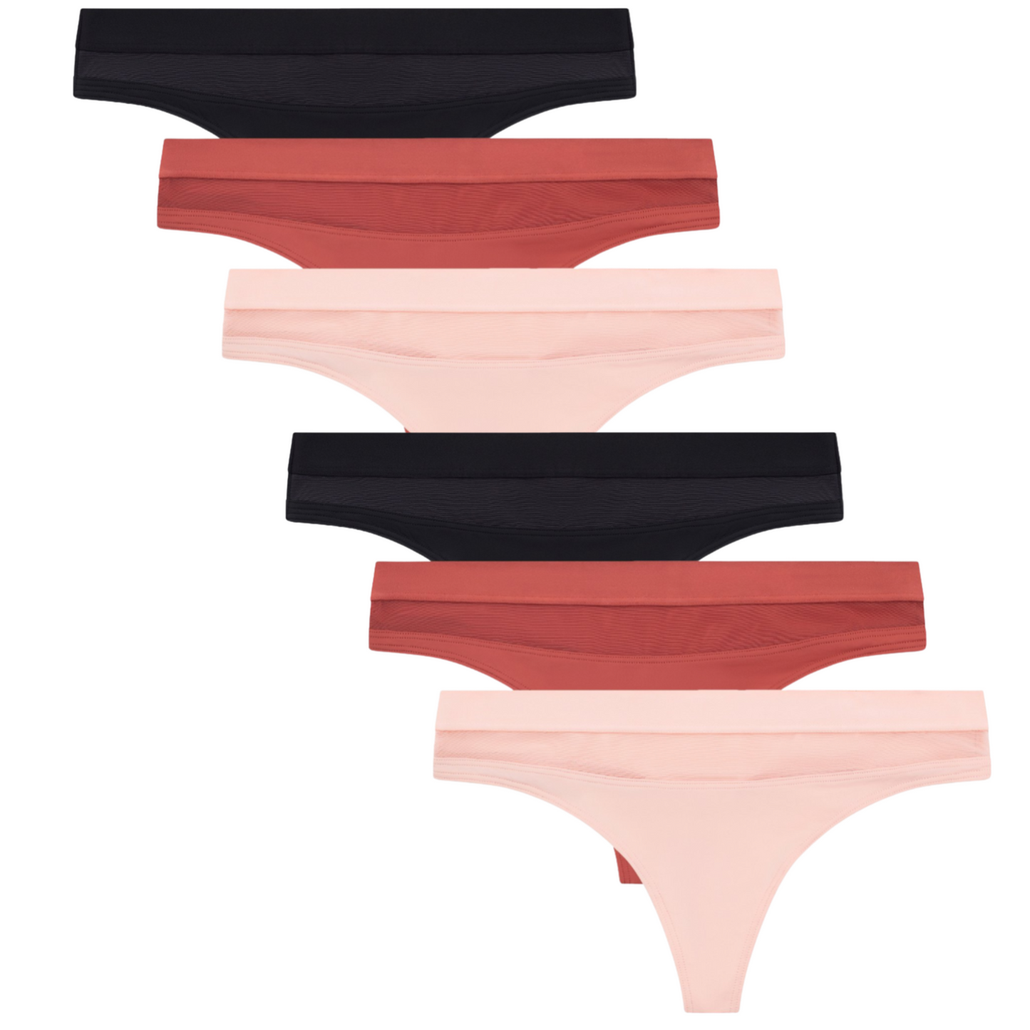 No Boundaries Mesh Madness Thong Panties (Junior or
Women's), 3 Pack Black Soot, Clay Brick, Peach Bud