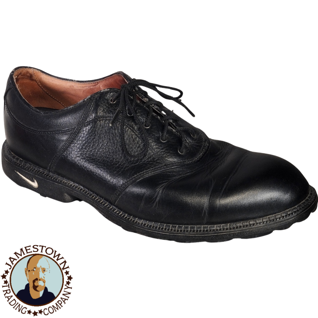 Nike Air Mens Kempshall Last 991012 PA2 Black Leather Golf Shoes Cleats Sz 10 (Pre Owned)