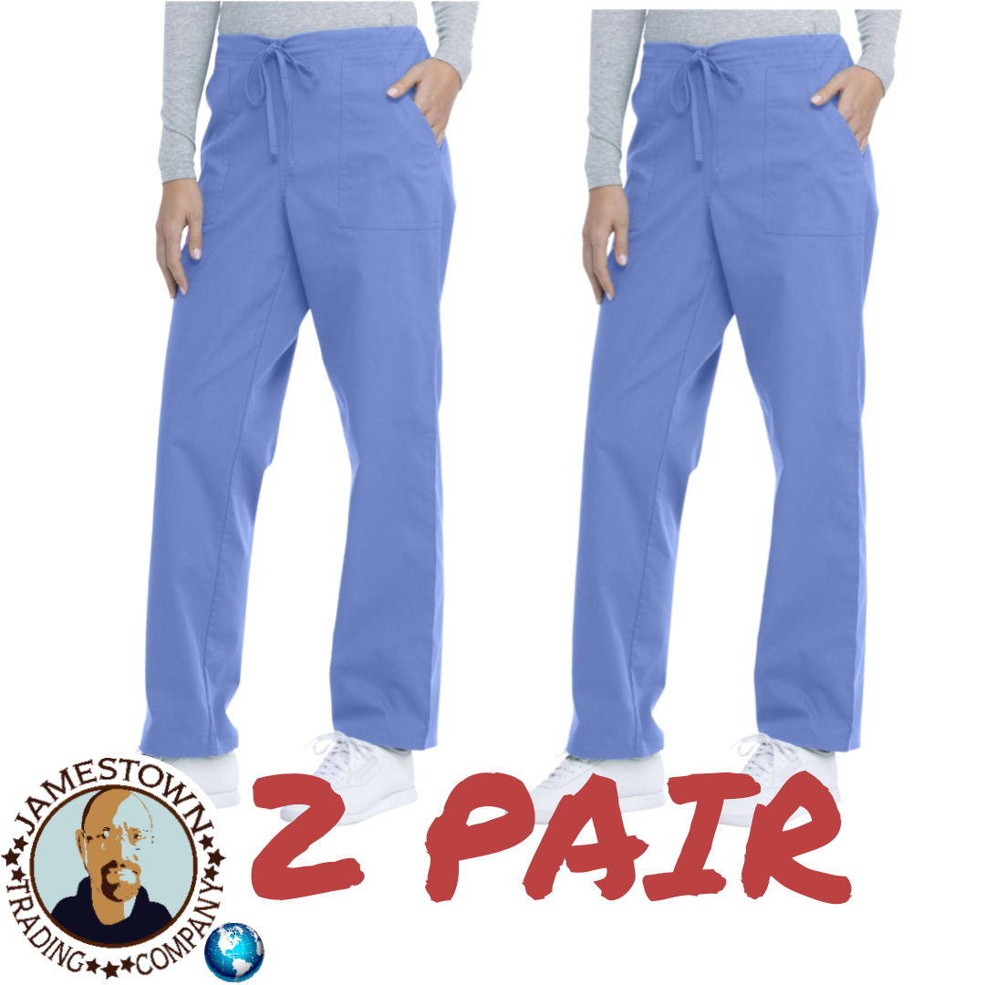 Scrubstar Premium Scrub Pants 2 PAIR Core Essentials Drawstring Tie Blue 3XL
