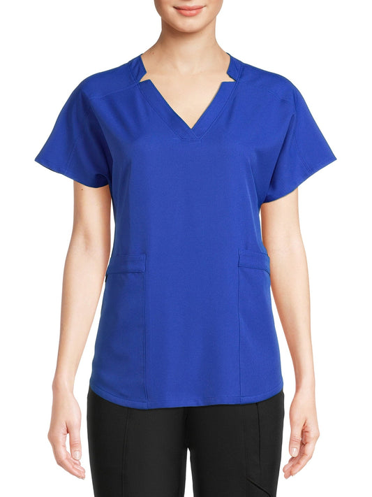 ClimateRight by Cuddl Duds Women’s and Women's Plus Woven Twill V-Neck Scrub Top with Silver Ion Anti-Bacterial Technology Metro Blue