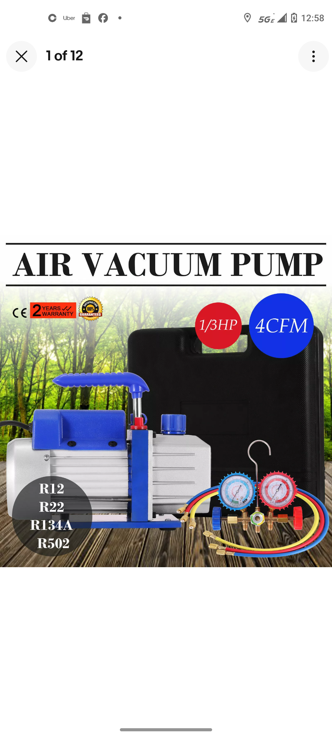 4 CFM Air Vacuum Pump HVAC Manifold Gauge Set AC A/C Refrigeration Kit Free Oil