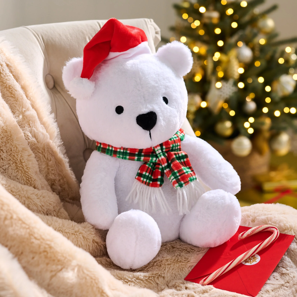 American Greetings 12 in. Christmas Plush White Bear (1-Count)