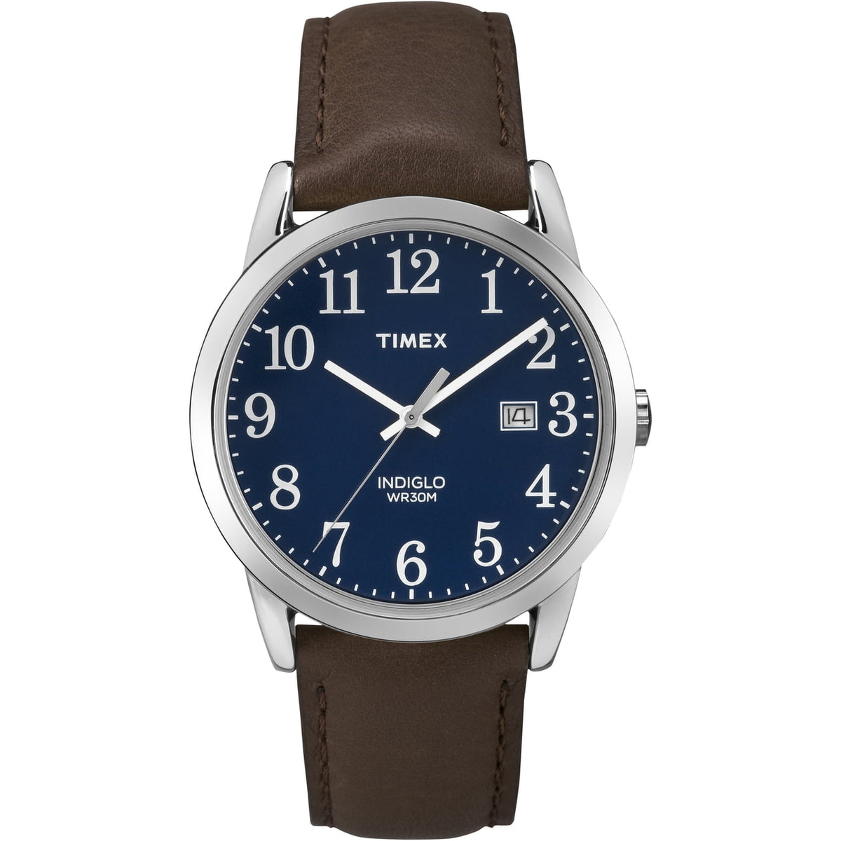 Timex Men's Easy Reader Date Brown/Silver/Blue 38mm Casual Watch, Leat ...