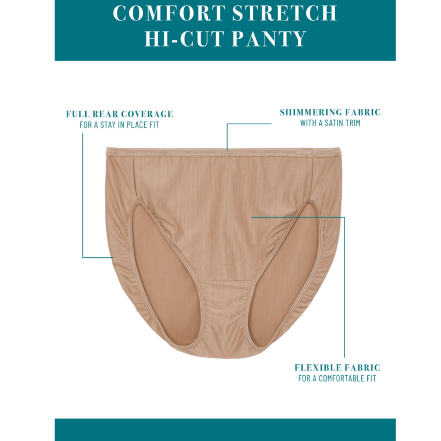 Vanity Fair Radiant Collection Women's Comfort Stretch Hi-Cut Panties, 3 Pack