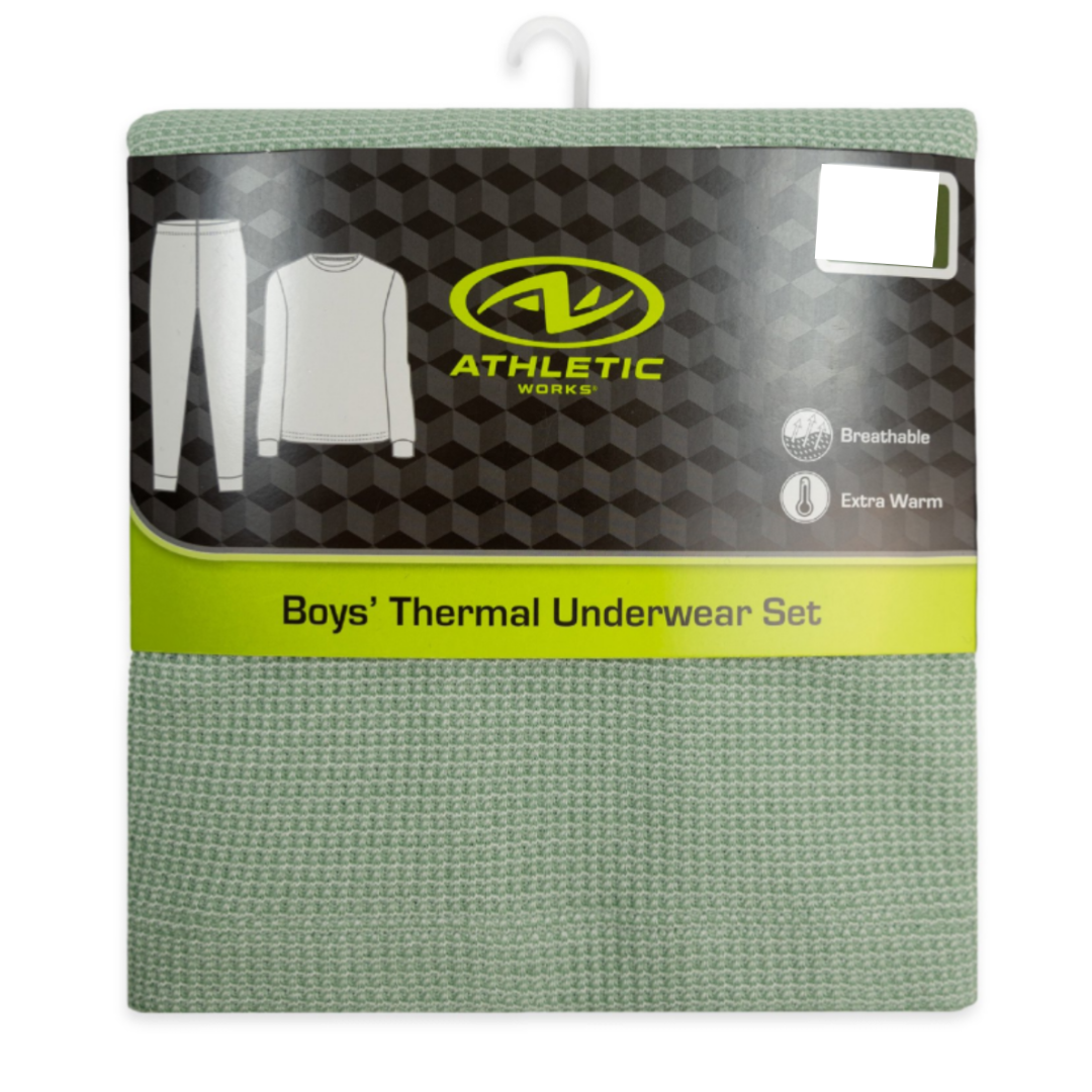 Athletic Works Boy's Waffle Thermal Top & Bottom Set Green