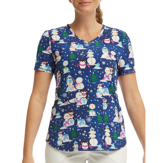 Scrubstar Women's Penguin Playtime V-Neck Print Scrub Top Indigo