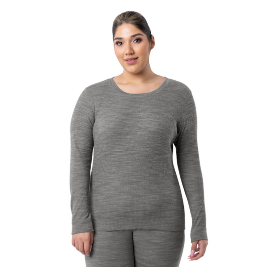 FRUIT OF THE LOOM WOMEN'S EVERSOFT WAFFLE THERMAL LONG UNDERWEAR TOP GREY