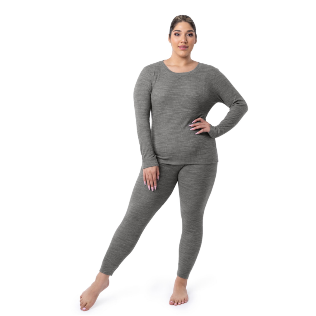 FRUIT OF THE LOOM WOMEN'S EVERSOFT WAFFLE THERMAL LONG UNDERWEAR TOP GREY