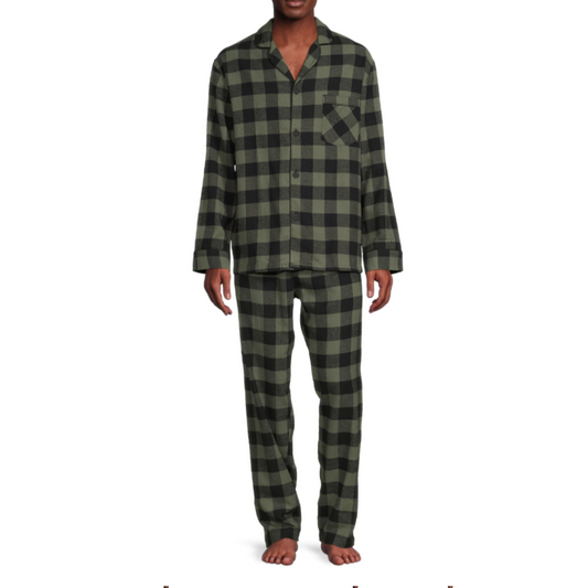 HANES MEN'S AND BIG MEN'S COTTON FLANNEL PAJAMAS SET TWO PIECE WITH BIG AND TALL SIZING GREEN