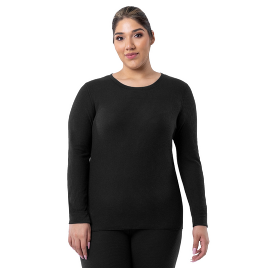 Fruit of the Loom Women's Eversoft Waffle Thermal Long Underwear Top Black