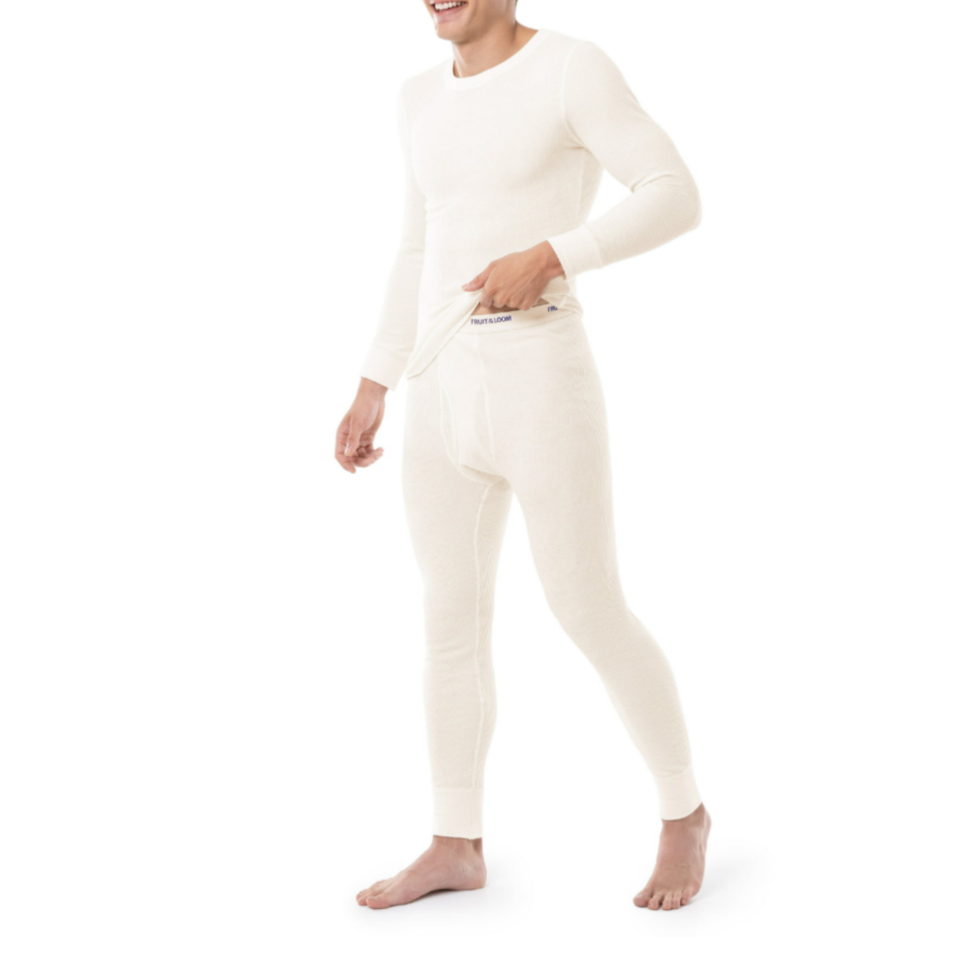 Fruit Of The Loom Men's Thermal Waffle Baselayer Underwear Pant - Black - Size Medium