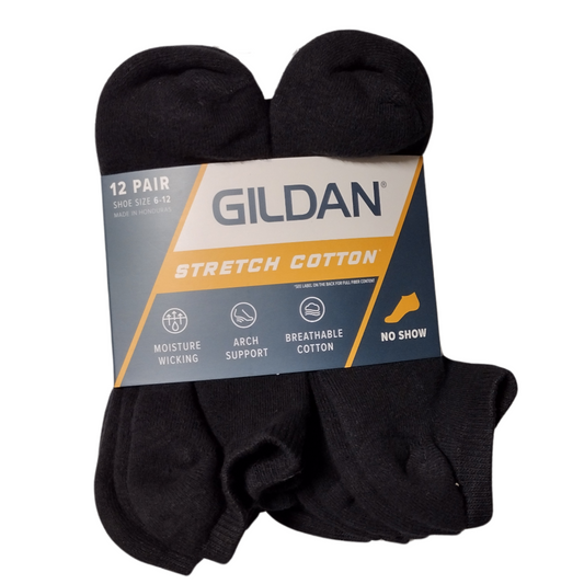 Gildan Men's Stretch Cotton No Show Socks Shoe Size 6-12 12 pairs