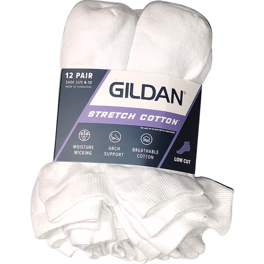 Gildan Men's Stretch Cotton Low Cut Socks Shoe Size 6-12 12 pairs