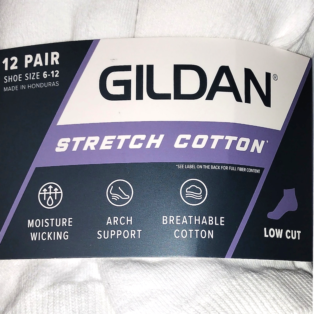 Gildan Men's Stretch Cotton Low Cut Socks Shoe Size 6-12 12 pairs