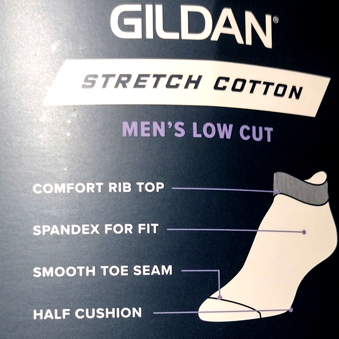 Gildan Men's Stretch Cotton Low Cut Socks Shoe Size 6-12 12 pairs