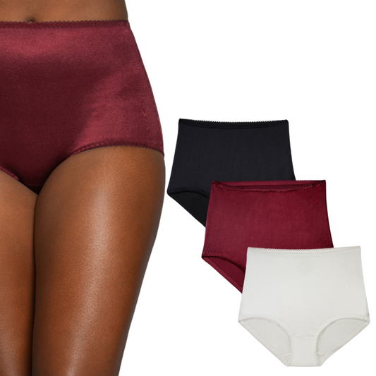 Vanity Fair Radiant Collection Women's Undershapers Brief Panties, 3 Pack Garnet / Sheer Quartz / Midnight Black