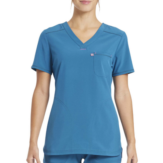 Scrub Star Women's Henley Top Blue