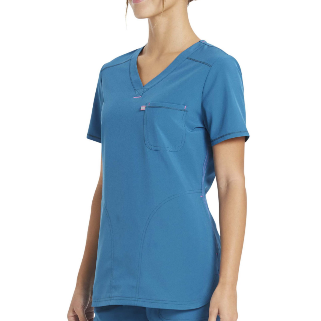 Scrub Star Women's Henley Top Blue