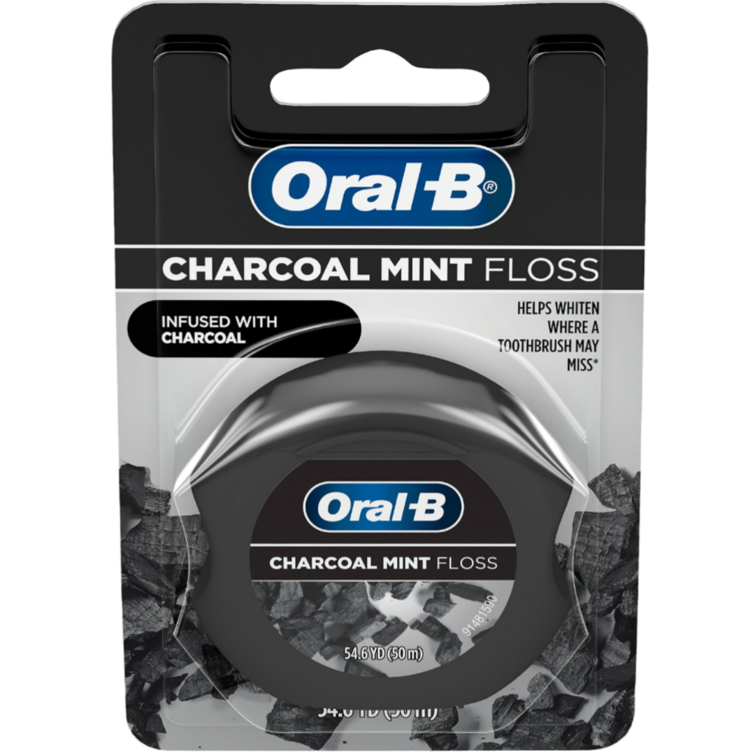 Oral-B Charcoal Mint Dental Floss, Cavity Defense, Waxed, 50m