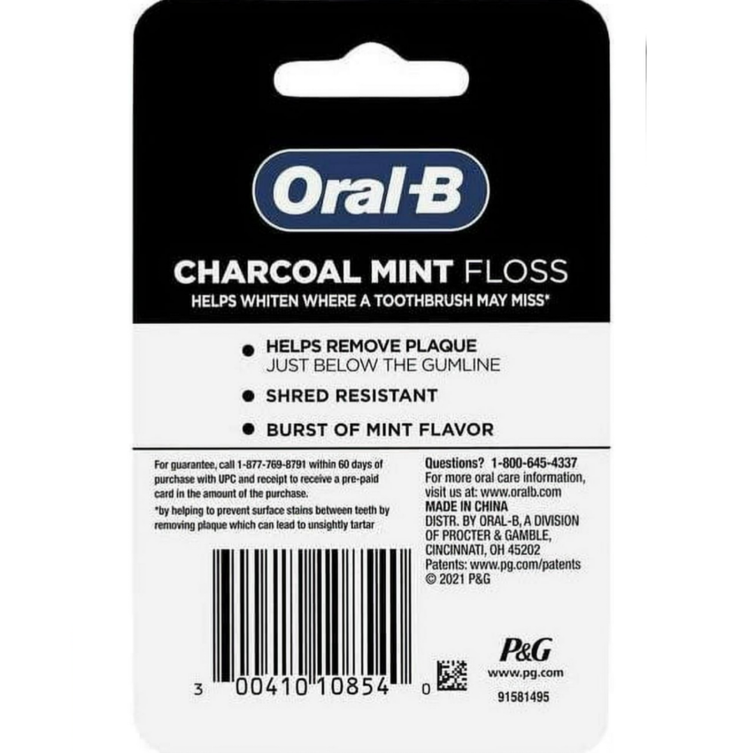 Oral-B Charcoal Mint Dental Floss, Cavity Defense, Waxed, 50m