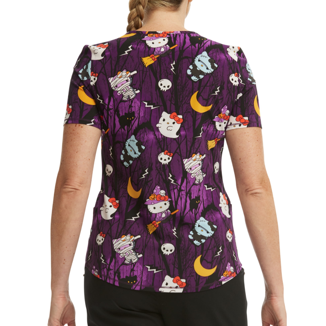 Scrubstar Women's Sanrio Hello Kitty Night Forest V-Neck Print Scrub Top Purple